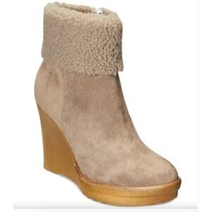 Lauren Ralph Lauren Steph Bootie Sherpa Trim Tan NEW 9 US